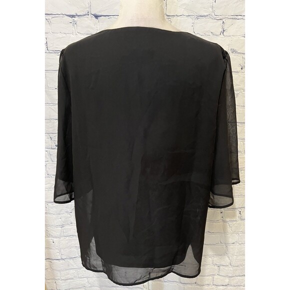 NWT JM Collection Black Sheer Overlay Short Sleeve Chiffon Blouse Plus Size 2X - Picture 5 of 8